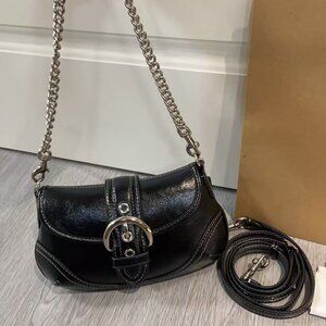 Vintage Soho Buckle Flap Black Leather Shoulder Bag